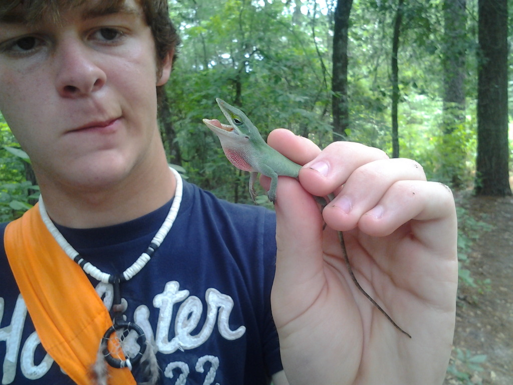 Kameron and a Male Green Anole