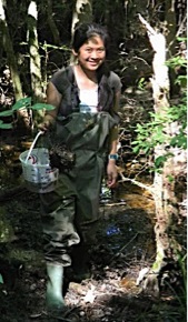 Participant wearing waders to check trap.